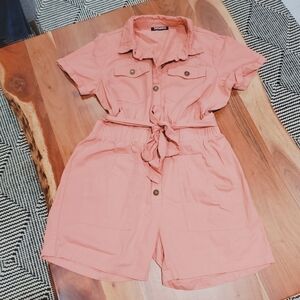 Sassafras Coral Pink Denim Jumper Playsuit- Size Small- New without tags